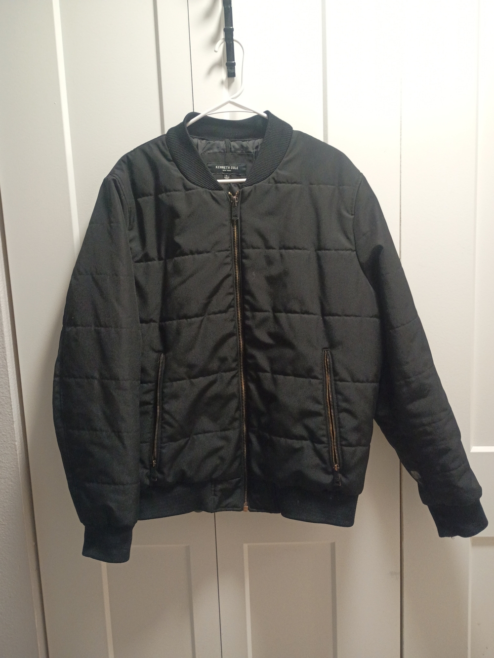 Kenneth Cole Black Quilted Bomber Jacket